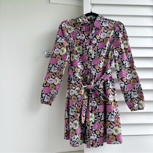 Miss Selfridge Ruched front mini shirt dress in retro floral